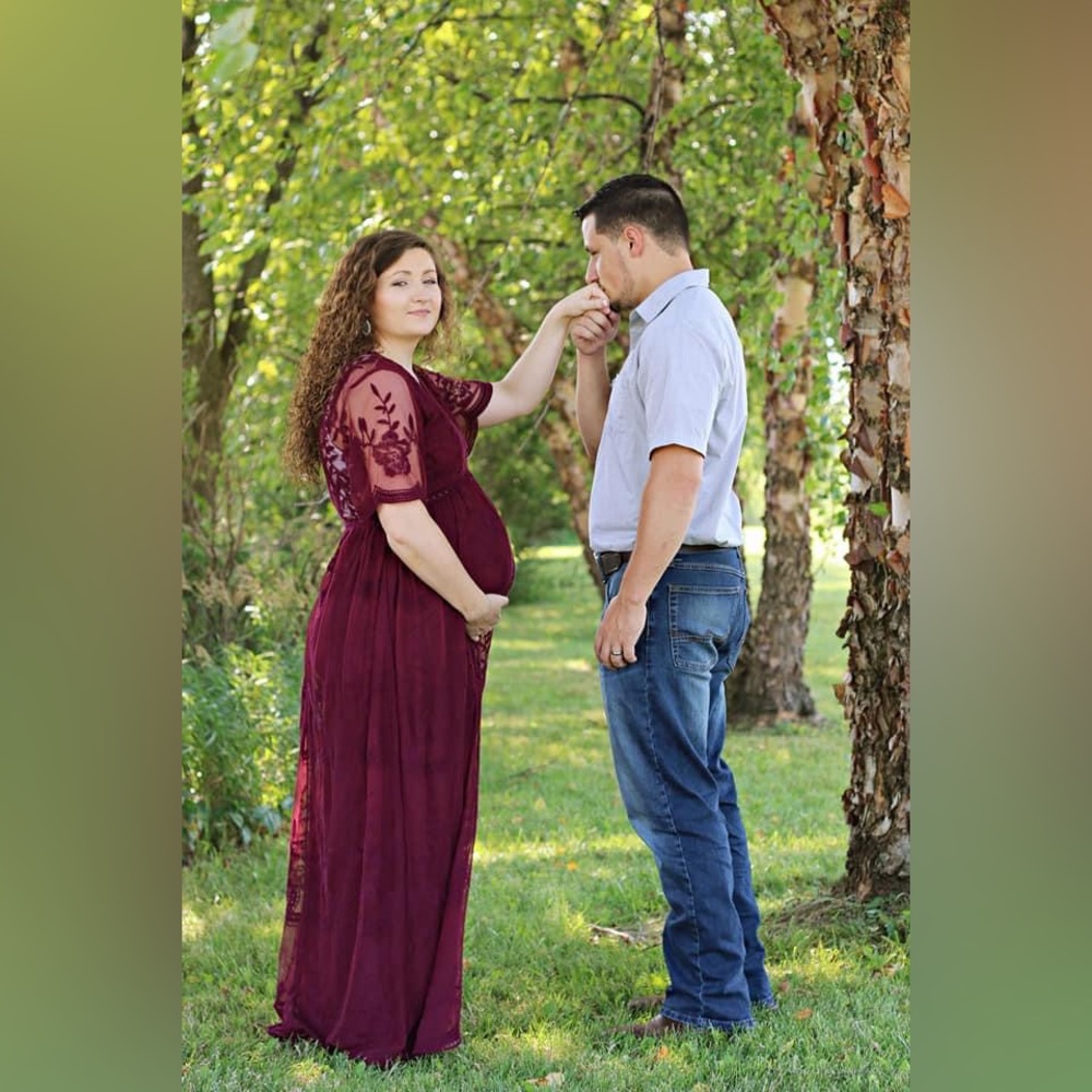 Pinkblush maternity lace overlay dress